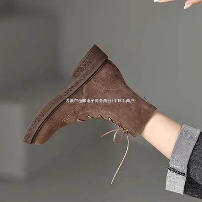 Retro Matte Flat-bottomed Martin Boots Women's 2025 New British Style Thick-soled Lace-up Short Boots Spring and Autumn Single Boots Tooling Boots