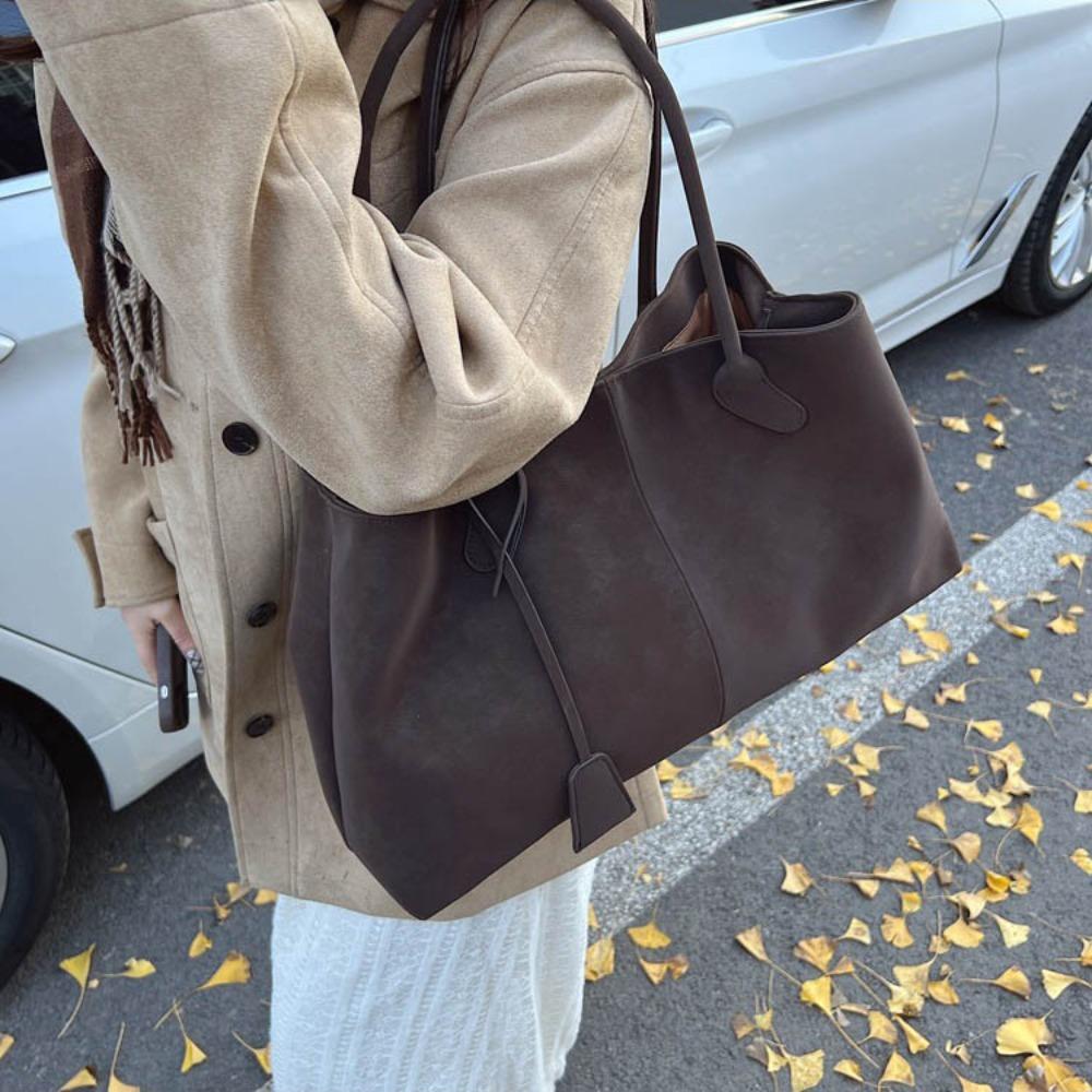High Quality Versatile Tote Bag Large Capacity Faux Suede Shoulder Bag Solid Color Handbag for Women