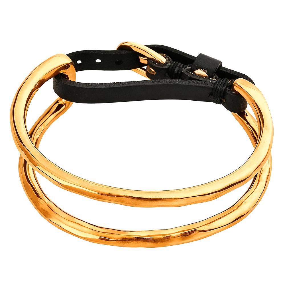 Spanish Temperament Cowhide Splicing Bracelet Russian Light Luxury Silver-Plated Geometric Bracelet Jewelry Women