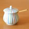 Stylish ceramic condiment container with lid and bamboo suitable for commercial or home Made in Japan by Arita spoon, use. ware, "Yoshiki Tokusa"