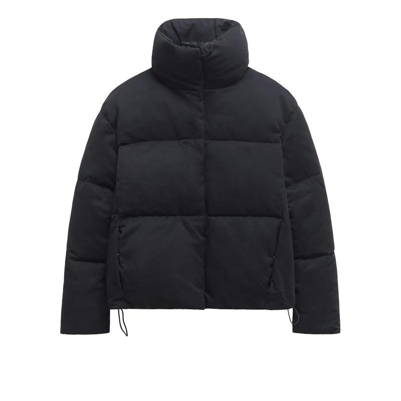 Womens Stand Collar Cotton Padded Coat Loose Fit Street Style Jacket Black Coffee