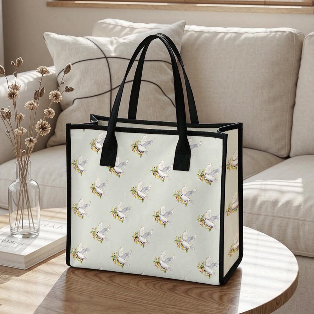 Cute Dove Print Tote Bag Casual Large Capacity Daily Outing Shoulder Handbag
