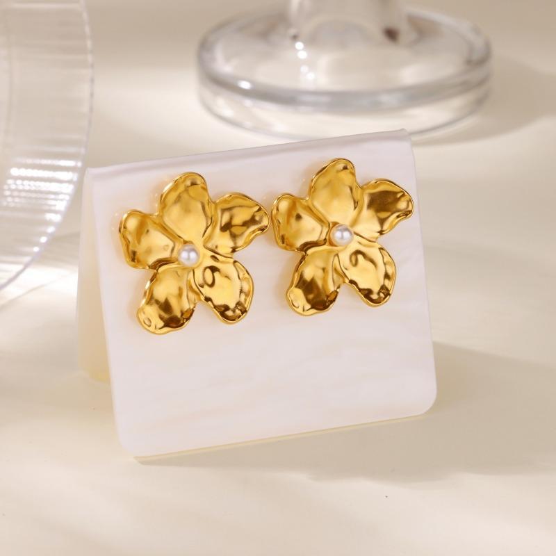 Wind big flower stainless steel earrings women's exaggerated earrings high-end k gold titanium steel stud earrings
