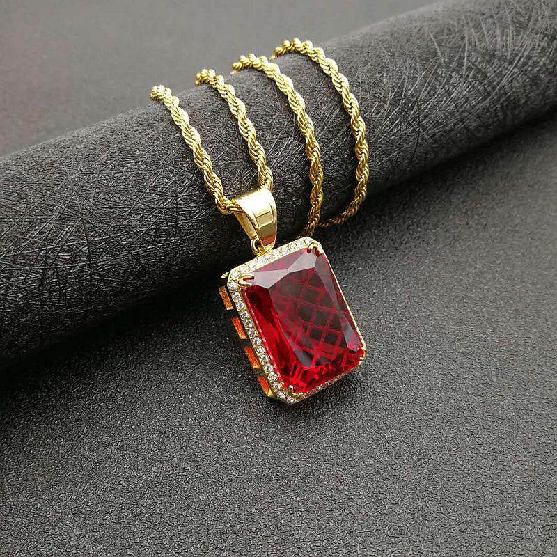 European and American Jewelry, Gold-plated Diamond Rectangular Gemstone Pendant Necklace 2026 60CM
