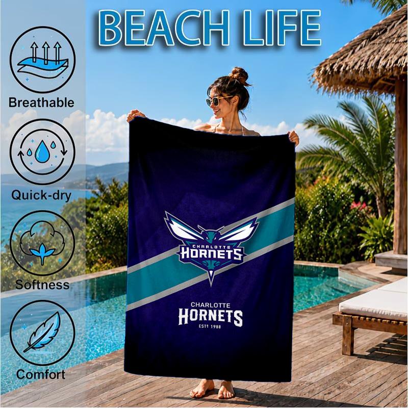 Charlotte-Hornets Logo Beach Towel, Microfiber Beach Towel, Perfect For Pool, Beach, Travel, Home Decor Beach Party Fan gifts
