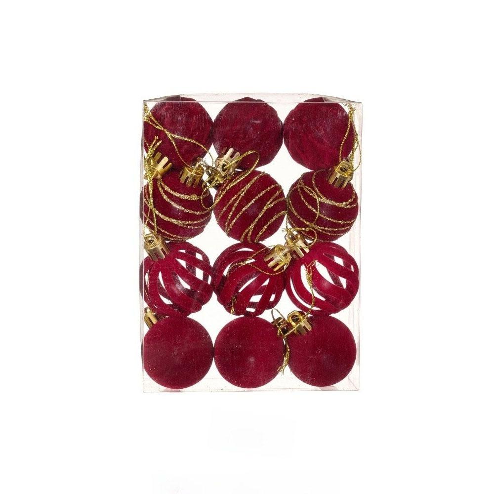 12pcs/Set 4CM Christmas Ball Ornaments Sparkling Velvet Christmas Spheres Plastic Flocking Christmas Tree Props Christmas Party