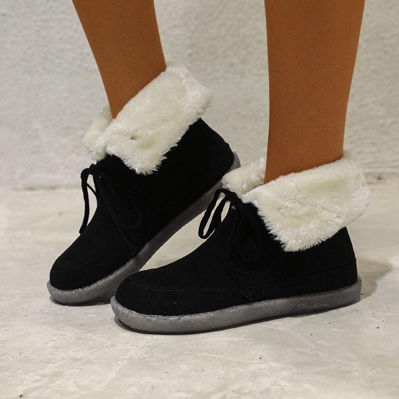 Large Size Flat Short Boots Women's 20 Winter New Two-wear Lace-up Suede Warm Snow Boots