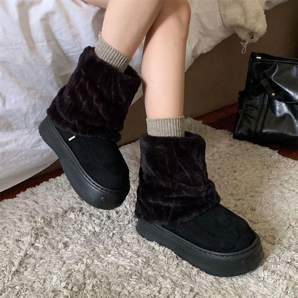 Fashion Furry Platform Snow Boots for Women Round Toe Height Increasing Non Slip Goth Trend 2025 High Quality Work Padded Woman Shoes