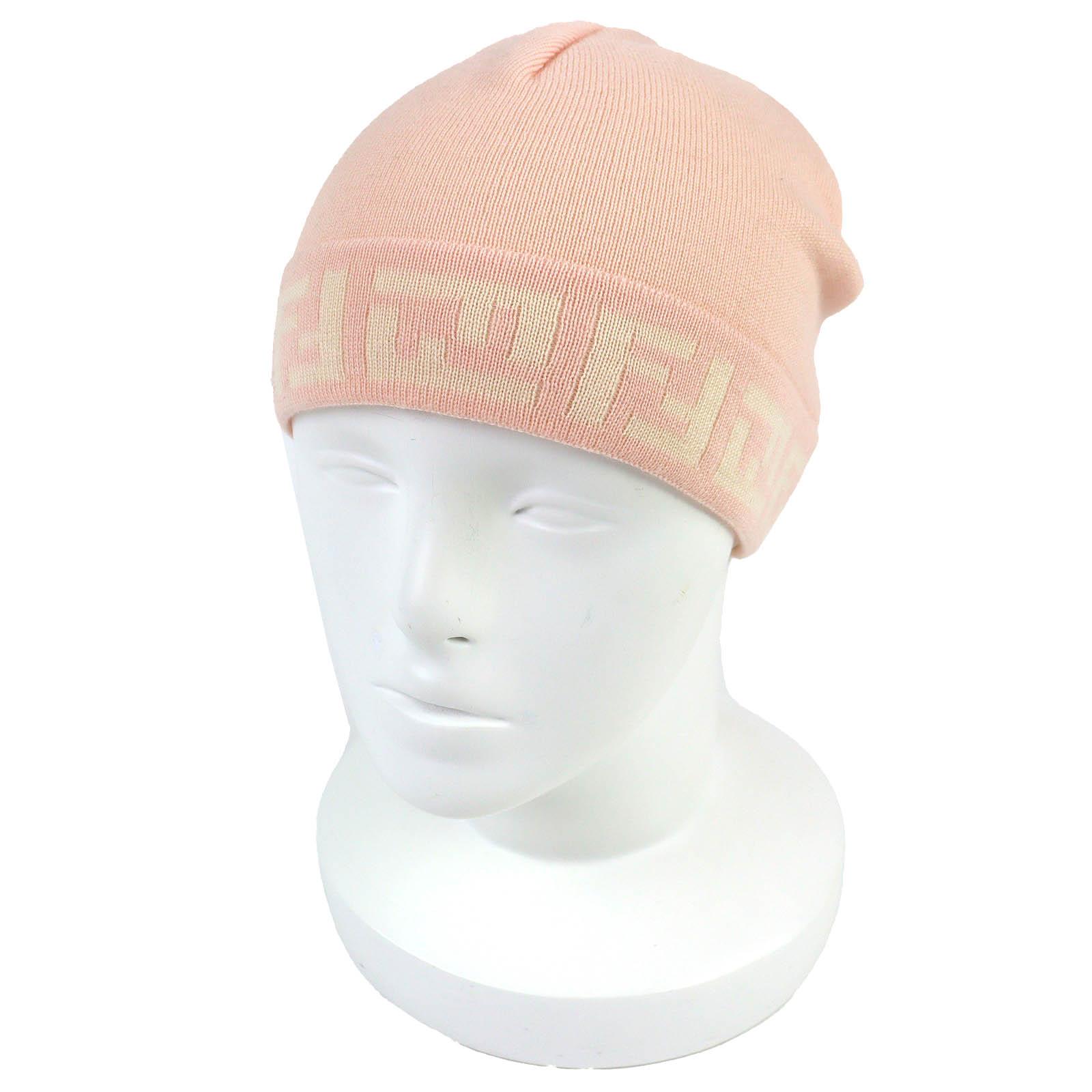 Pristine FENDI Knit cap Zucca Pattern Knit Hat pink wool Women FXL513 Used