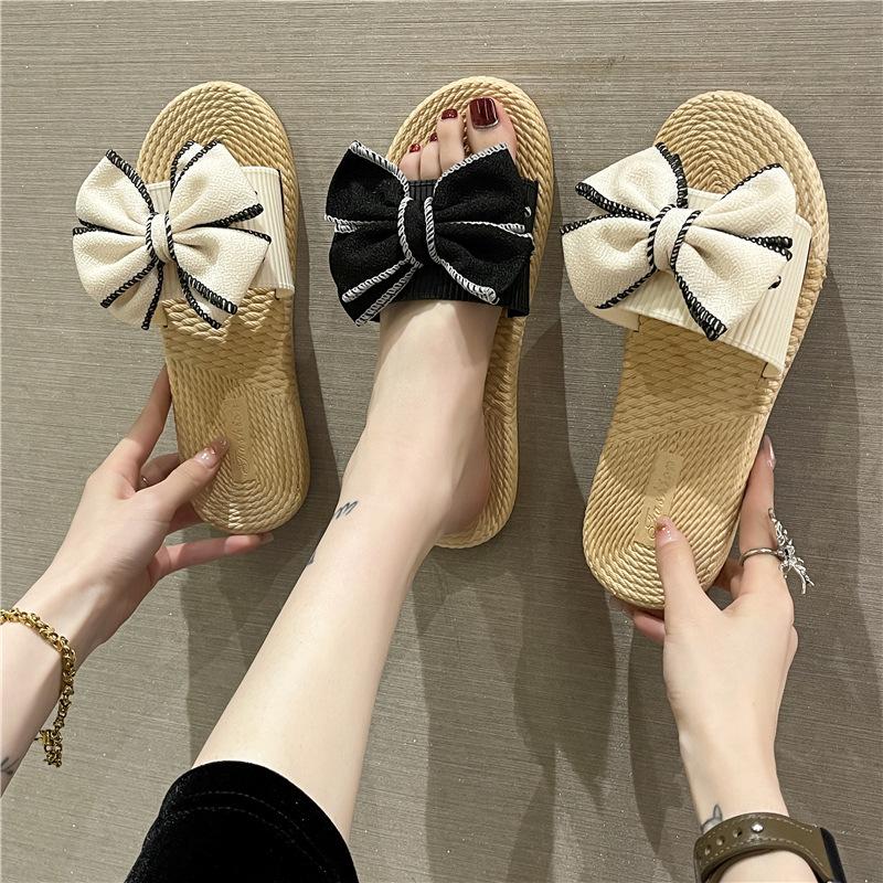 Women's Summer Outer Wear Bowknot Summer Flat-bottomed Fashion Ins Tide Beach Flower Sandals and Slippers