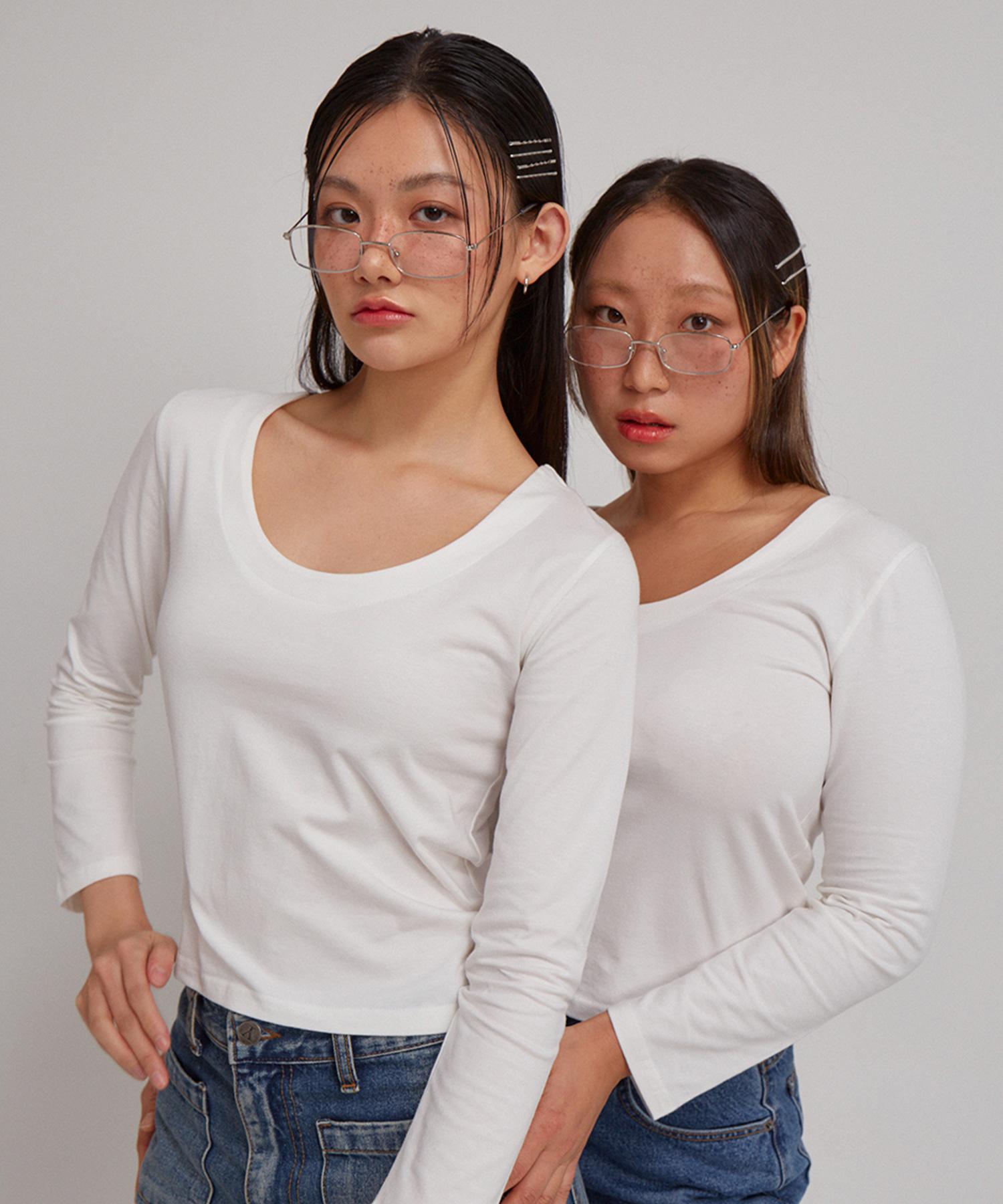 Salon De Yon U-Neck Basic T_ White L