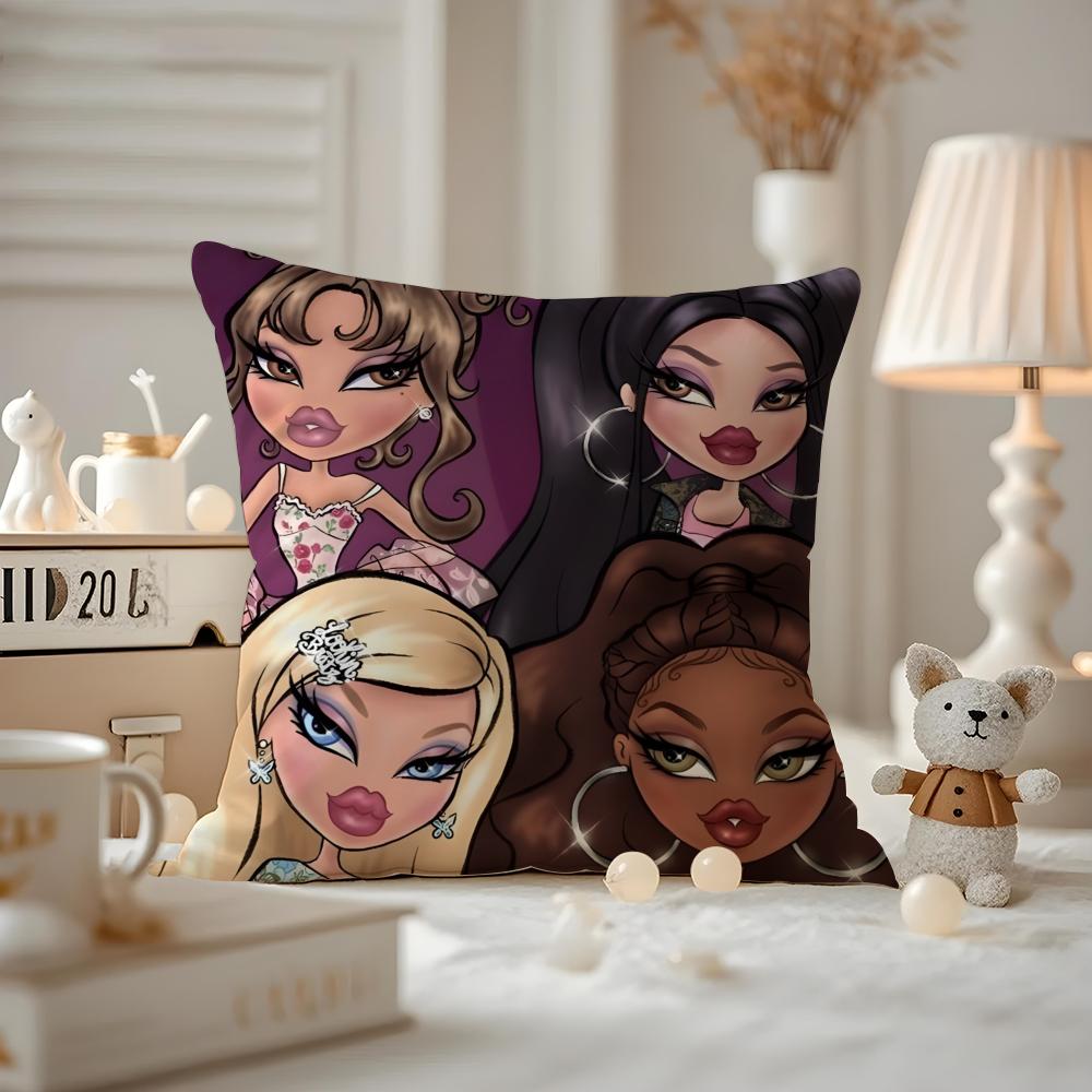 BBratzZ Fashion mMask gGirl Cushion Cover Antidustmite Pillowcase Invisible Zipper Silky Short Plush Sofa Cushion Cover