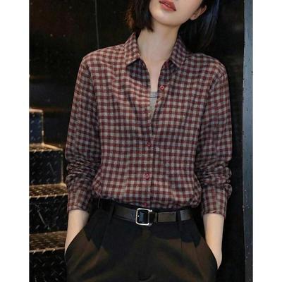 Demana Retro Plaid Lapel Shirt for Women