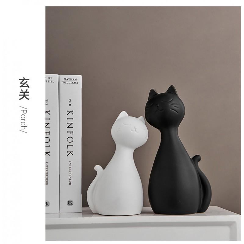 Ceramic Cat Figurine Modern Minimalist Home Decor Living Room TV Cabinet Couple Bedroom Wedding Gift