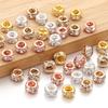10pcs/lot Brass Rhinestone Metal Spacer Beads Big Hole Crystal Loose Beads For Jewelry Making DIY Necklace Bracelet Accessories
