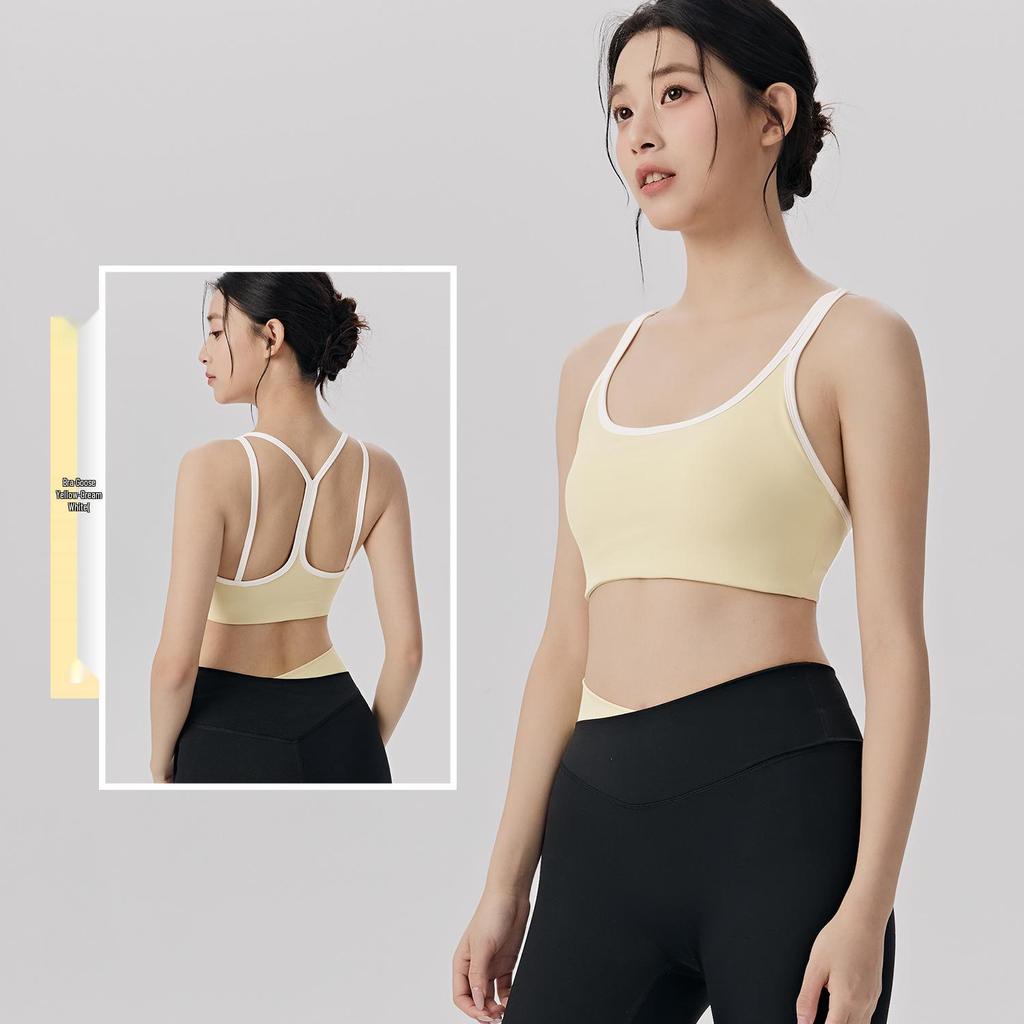 Damen Color-Block Yoga-Set: Patchwork Sport-BH, Antibakterielle V-Ausschnitt High-Waist Bauchkontrollhose