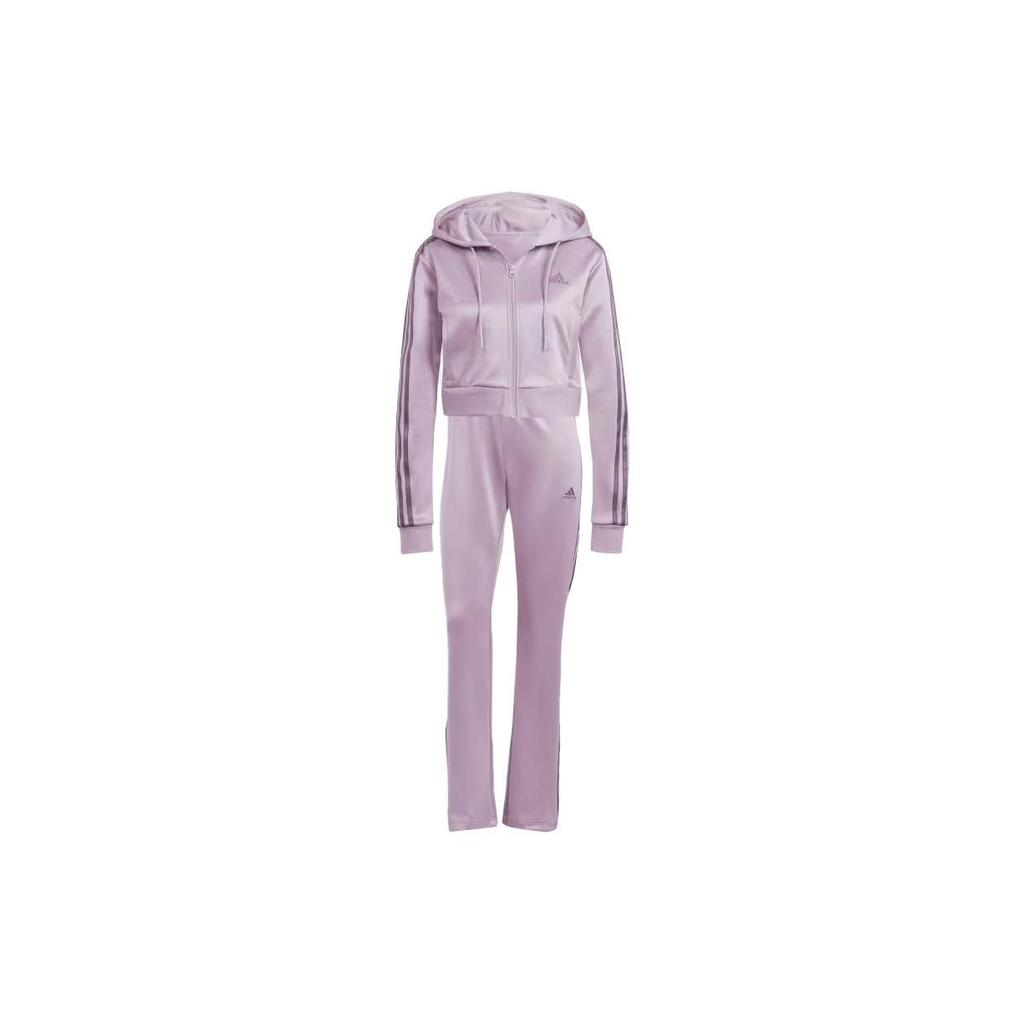 adidas Glam Trainingsanzug Einfarbig Kapuze Reißverschluss Figurbetont Kurz Langarm Mittelhoch Taillierte Hose Lässiges Set Damen Trainingsanzug IS0914