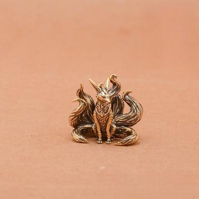 Brass Mythical Fox Statue Seven/Nine Tailed Fox Miniature Figurines Desk Ornament Mini Copper Animal Sculpture Home Decor Crafts