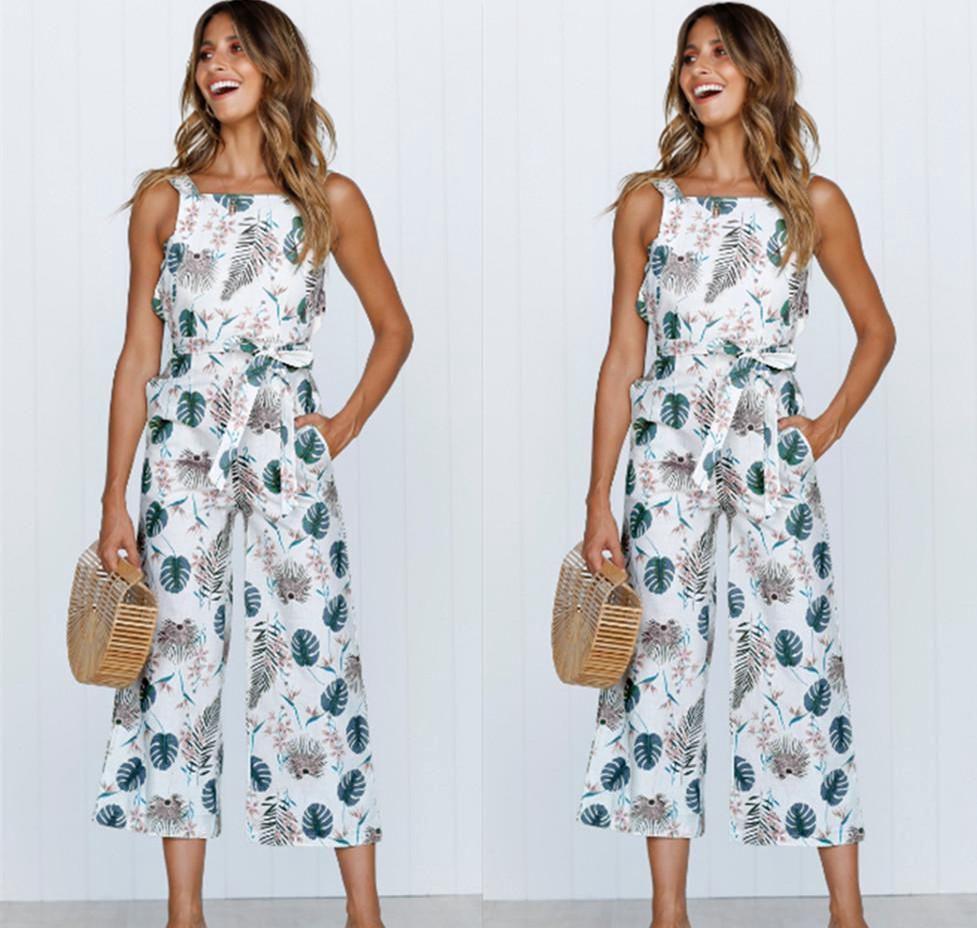 Elegant Summer Floral Print Off Shoulder Sleeveless Jumpsuit For Women Casual Rompers