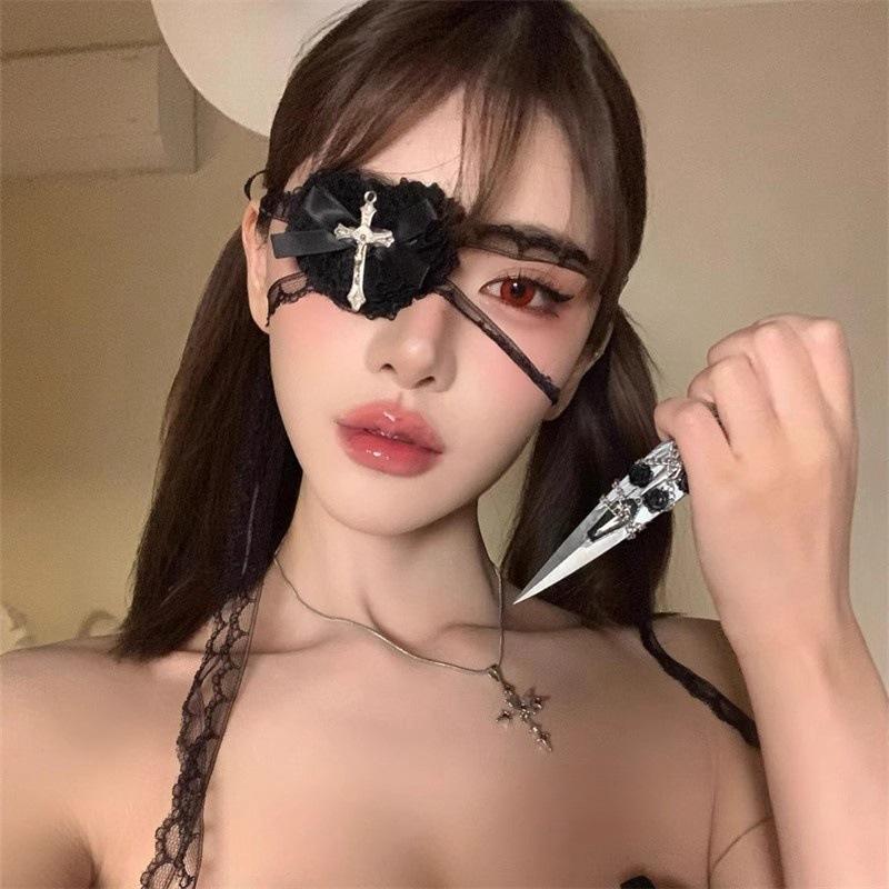 

Темний Хеллоуїн Черниця Хрест Eye Mask Vintage Gothic Лоліта мереживний бант Eye Mask Аксесуари чорний