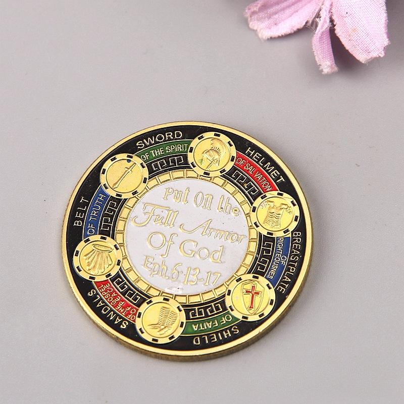 New Armor Commemorative Coins Challenge Coins with Double-sided Painted Metal Badges, God's Armor Military Medals.