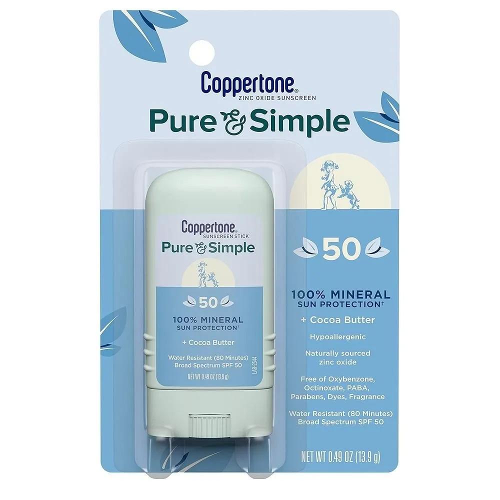 Coppertone Pure and Simple Sunscreen Stick 13.9g 1 Pack SFP50 Mineral Coppertone Pure and Simple Mineral