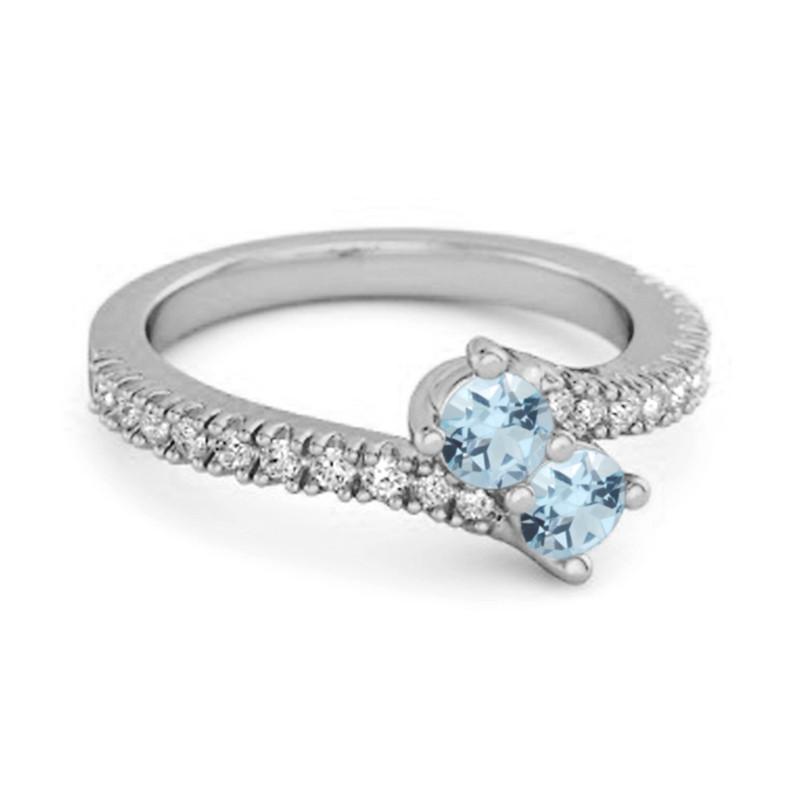 Blue Topaz Twin Stone Pave Bypass Ring - 925 Sterling Silver