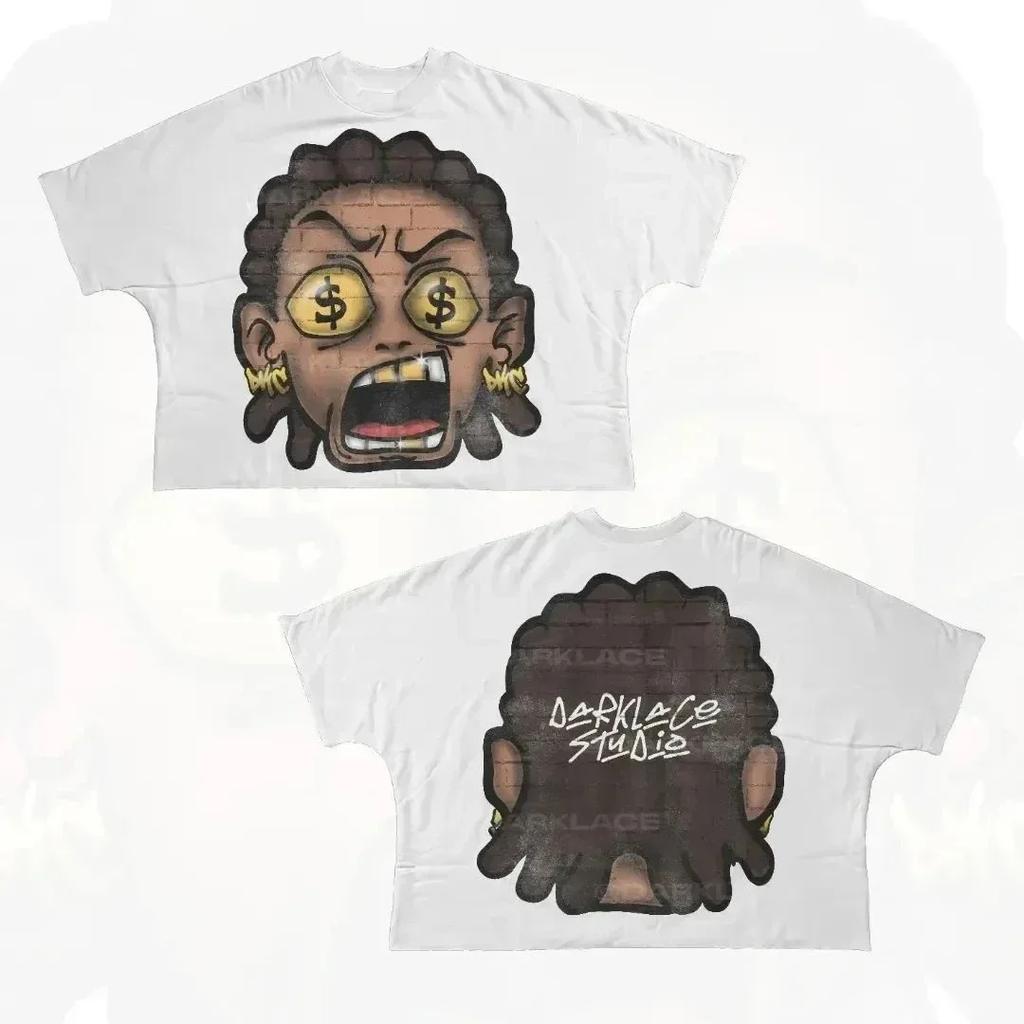 Streetwear Y2K Baumwoll-T-Shirt Harajuku Grafikdruck Oversized Punk Kurzarm-T-Shirt Rock Goth Retro Top Hip Hop Tee Mode