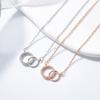 Double Ring Necklace for Women with Versatile Personality and Interlocking Double Circle Pendant