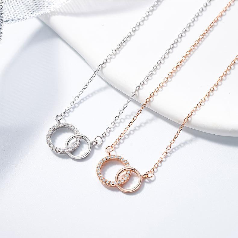 Double Ring Necklace for Women with Versatile Personality and Interlocking Double Circle Pendant