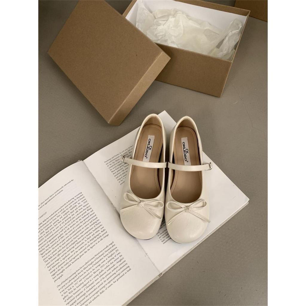 Silver Bow Word Belt Mary Jane Single Shoes Women's Shoes Spring and Autumn 2025 New Fairy Style Ballet Shoes