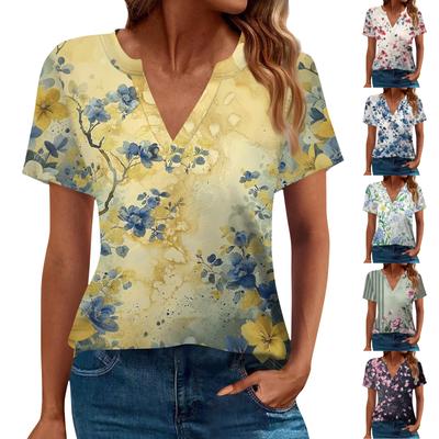 Women's T Shirt Tee Printed Short Sleeve Daily Weekend Fashion Basic V Neck Regular Top