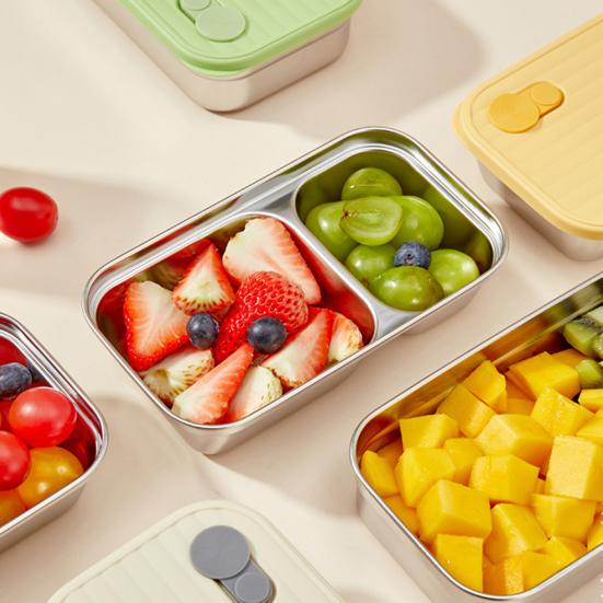 Stainless Steel Snack Containers 2 Compartment Lunch Box Leak-Proof Bento Box with Lids Reusable Food Storage Containers for Travel Camping Outdoor