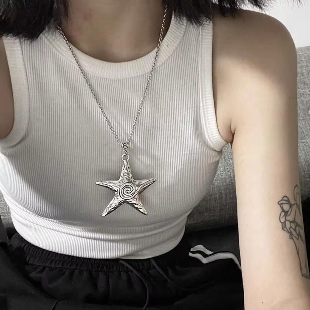 Big Starfish Chain Necklace Metal Collarbone Chain Retro Pendant Necklace Women Jewelry 1