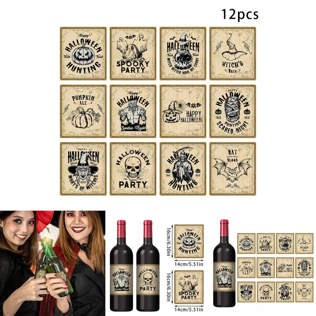 Halloween Vintage Bottle Stickers With Pumpkin Head Decor For Party Venue Decoration