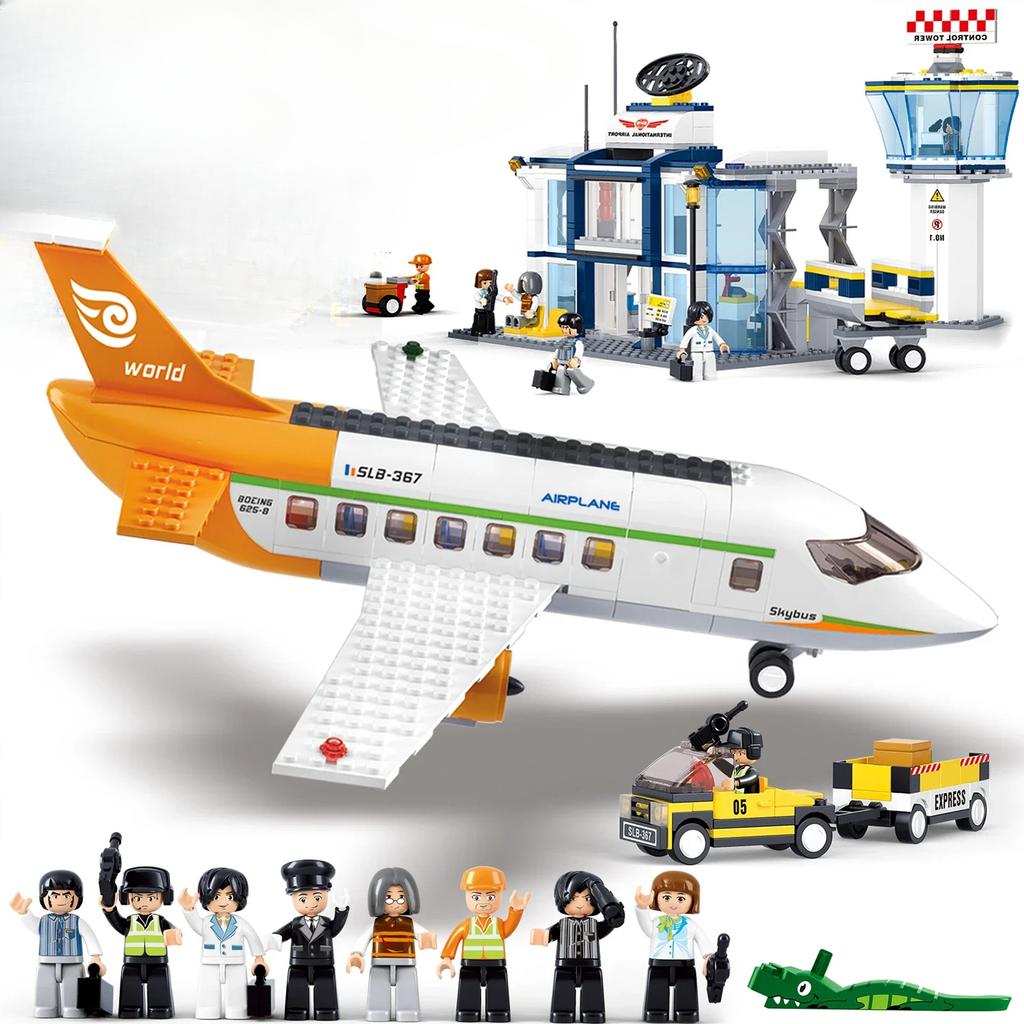 678PCS International Airport Building Blocks Passenger Aircraft Console Terminal Plane Model Brick Kids Educational DIY Toy Gift NO BOX
