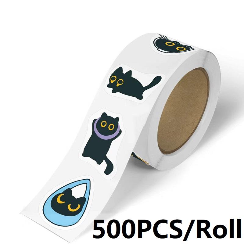 

500PCS Black Cat Roll Stickers Ten Different Patterns Small Pattern DIY Luggage Skateboard Water Cup Decoration Stickers TZ501