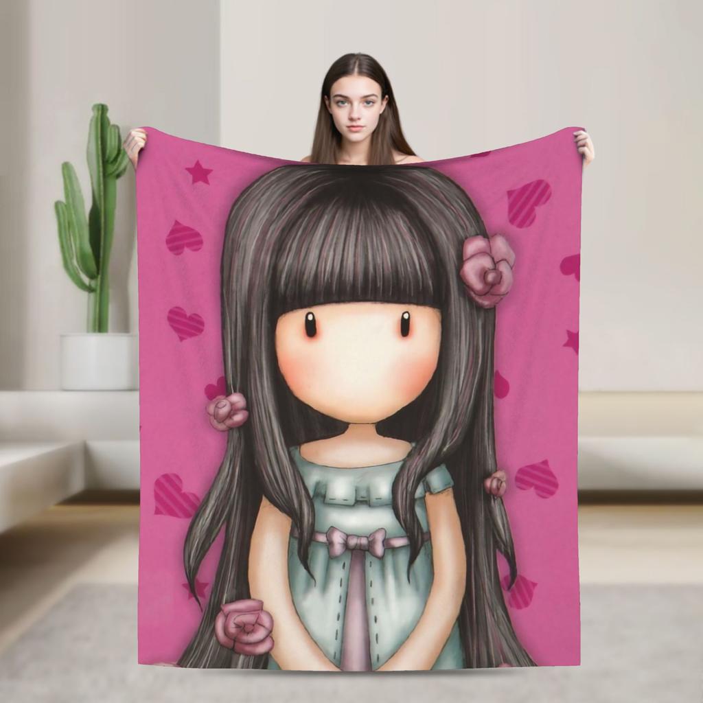 Cute S-Santorod Girl Cartoon Wool Blankets  Custom Throw Blanket for  Sofa Bedding Lounge 200x150cm Bedspreads