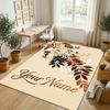 Floral Garden Theme Crystal Velvet Rug Personalized Custom Name Text Soft Floor Mat Home Decor