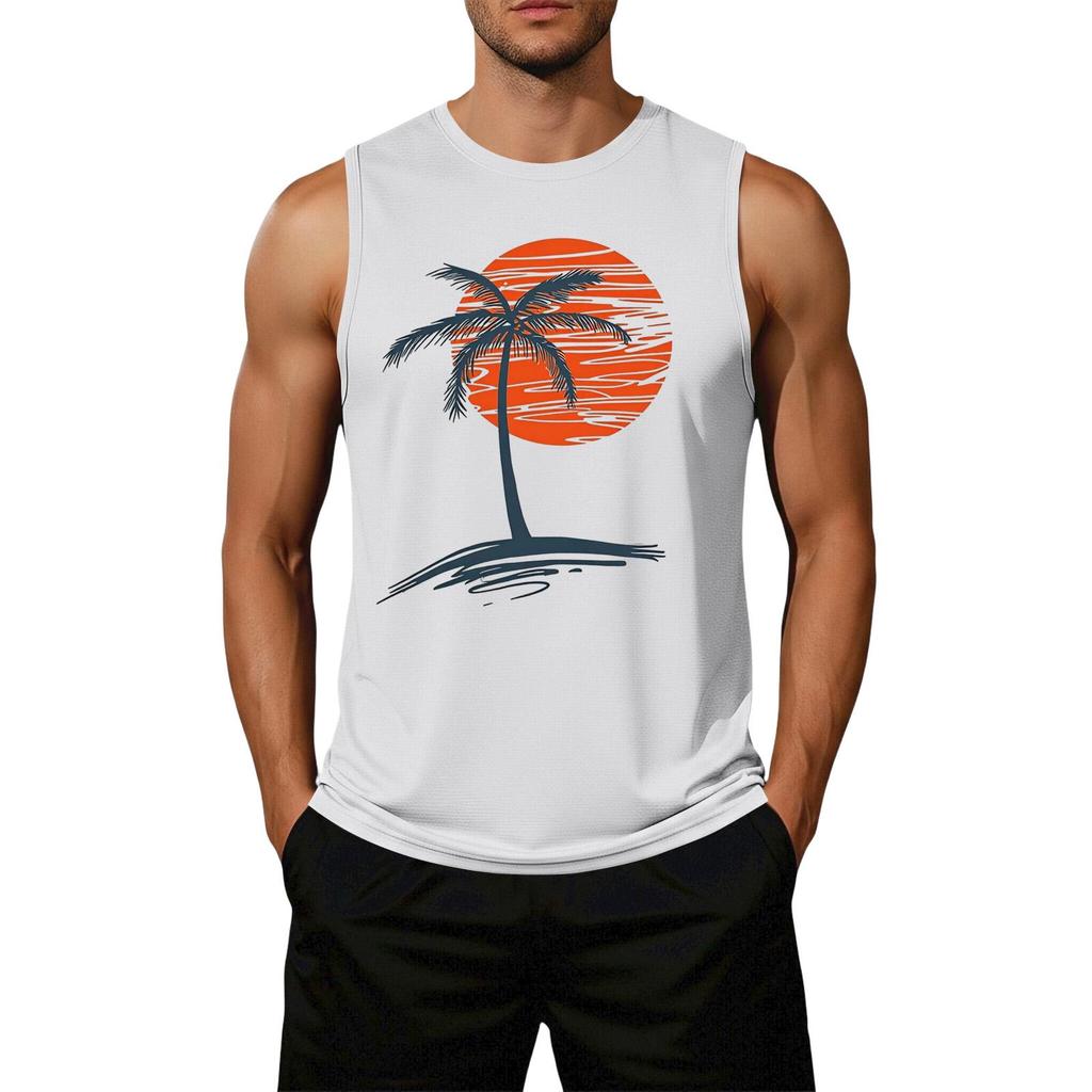 Men Sleeveless Casual Tank Top Loose Fit Flag Graphic Print Summer Beachwear Muscle Shirt