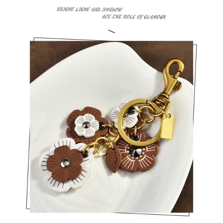 Leather Flower Charm Necklace Bag Charm Key Ring Crossbody Bag Long Flower Chain – for Women