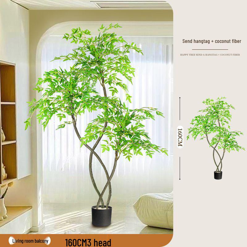 High-End Nandina Domestica Floor-Standing Faux Green Plant for Indoor Decoration