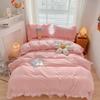 HOLOEE Lace Ruffle Bedding Set with Duvet and Bed Machine Western-style Cover, Pillowcases, Skirt. Cute, Washable, Quick-Drying (Pink, Single)