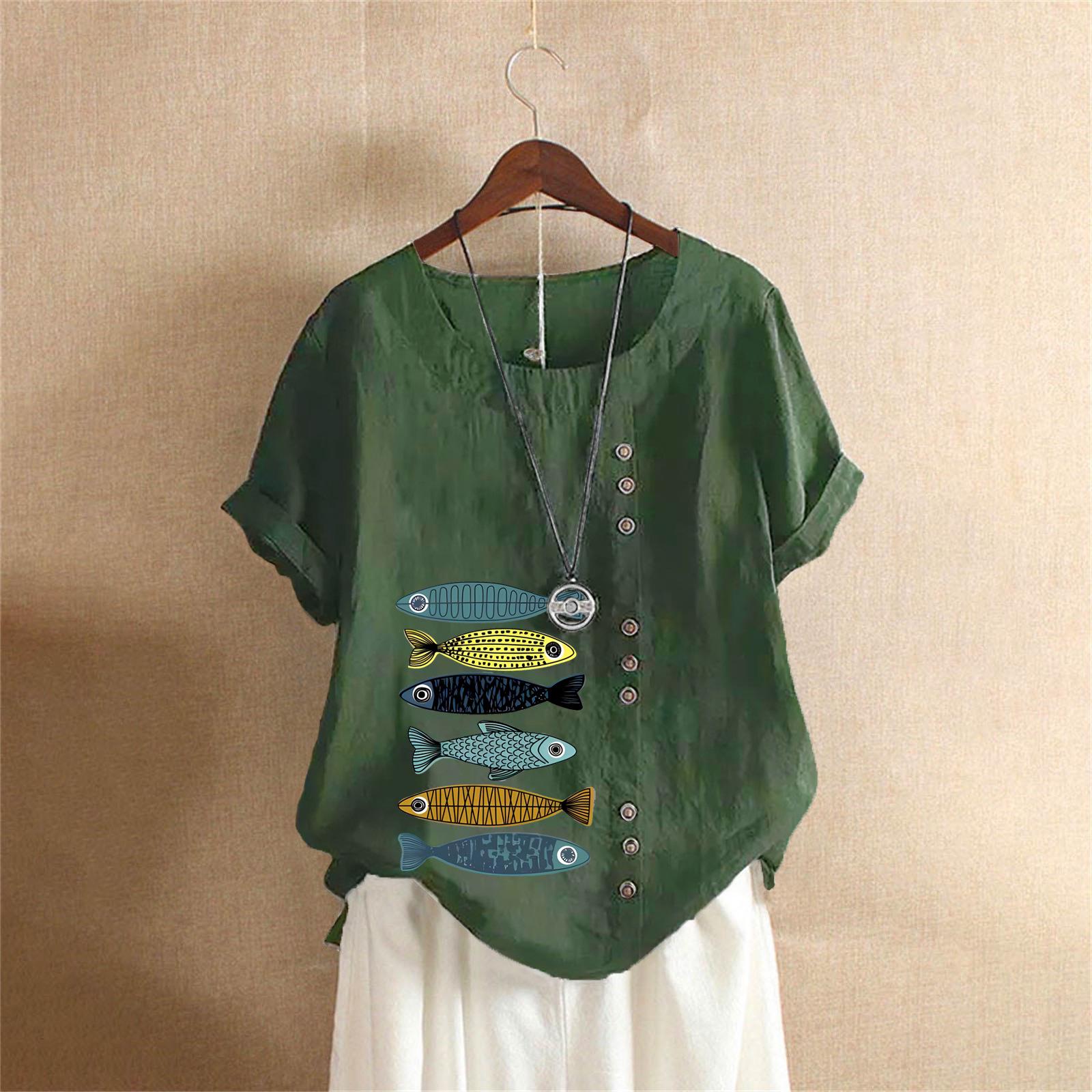 

Retro Plus Size Cotton Linen Short Sleeve T-shirt - Summer 2025 Women s Casual Pullover 4XL