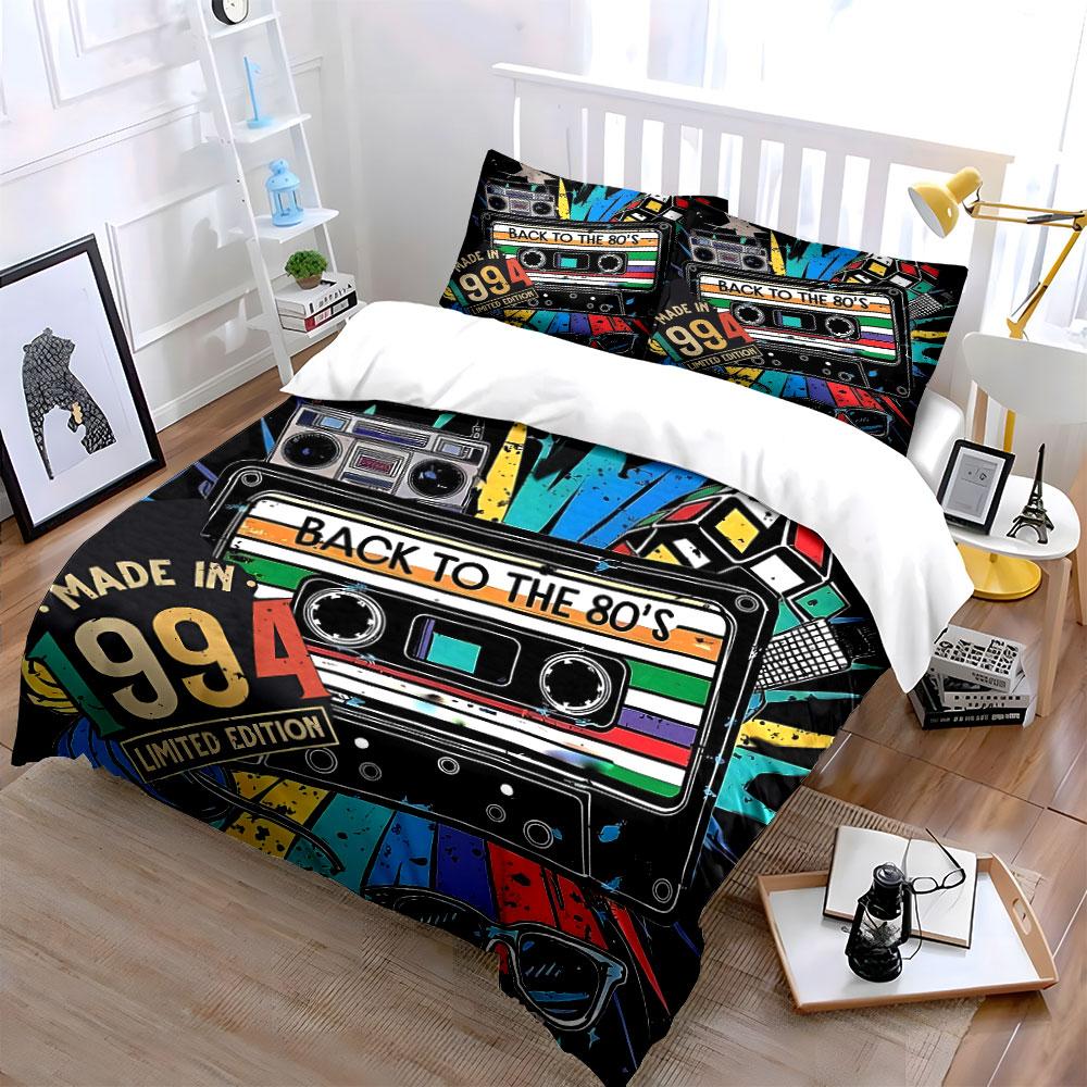 "Retro 80s Style Decor Set" Bedding Set with 1 Duvet Cover 2 Pillowcases Single Double King Queen, Gift