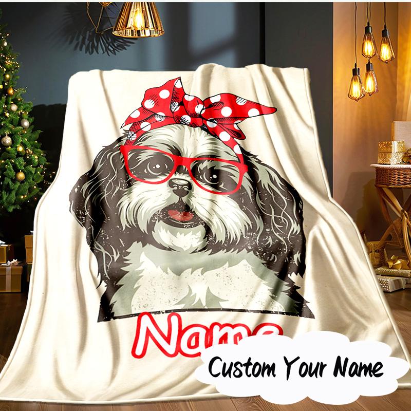 Custom Name Vintage Dog Portrait Art Blanket Ideal Bedding Blanket Perfect for Travel, Camping, Living Rooms, Offices, Sofas, Fan Christmas gift