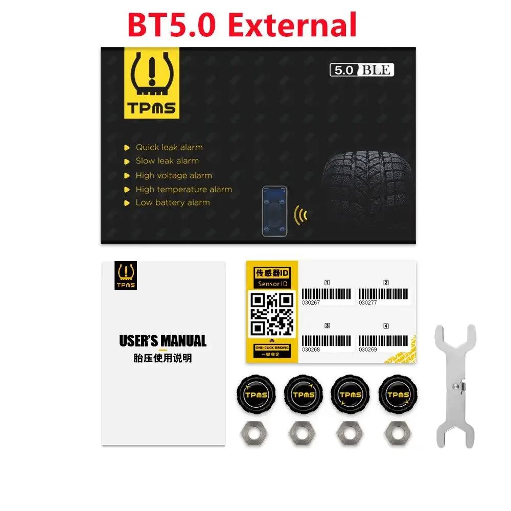 For Android iOS BLE TPMS Car Tire Pressure Sensor Waterproof Internal External Alarm Tire Pressure Sensors Bluetooth 5.0