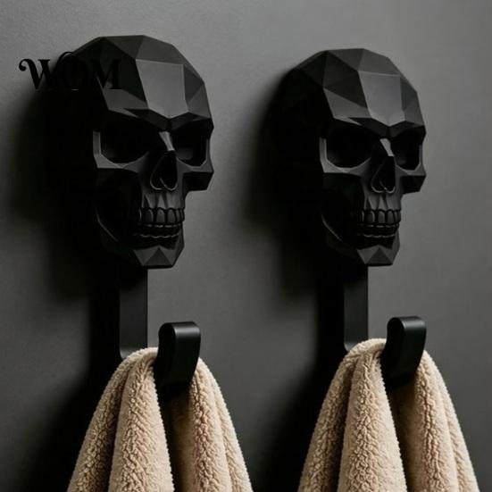 Bohrloser Wandhaken 2 Stück Nach oben, 3D-gedruckte Totenkopf-Design-Haken, Bohrende Dekorative Halterung Aufhänger, Wasserdichter Badezimmer-Aufbewahrungshaken für Handtücher Hüte