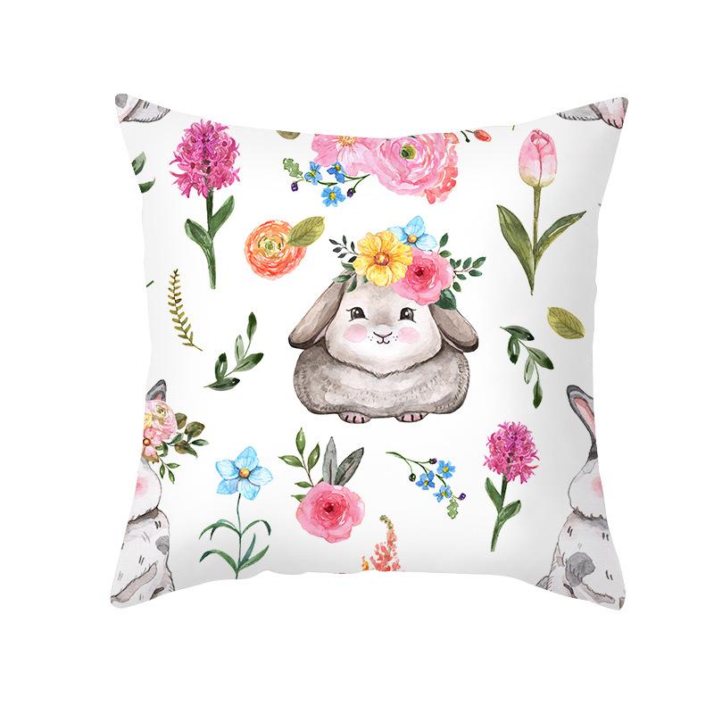 Easter Pillowcase Cartoon Print Bunny Egg Sofa Pillowcase Peach Skin Bedside Cushion
