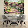 2D Pink Rose Garden Path Photography Backdrop Floral Fence Background